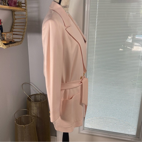 SOLD ESCADA Margaretha Ley 90’s Baby Pink Belted Dbl Breast  Wool Cashmere Blazr - Picture 2 of 16